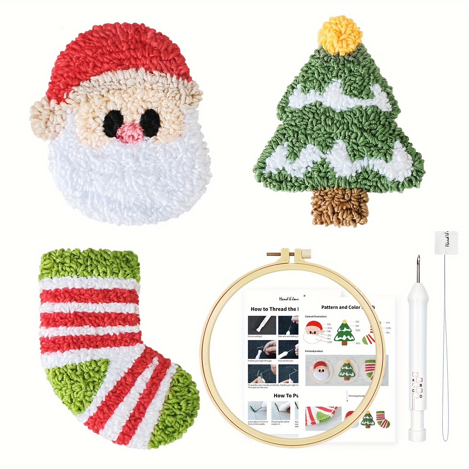 

3pcs Embroidery Threads Punch Needle Kit Diy Refrigerator Magnets Kit