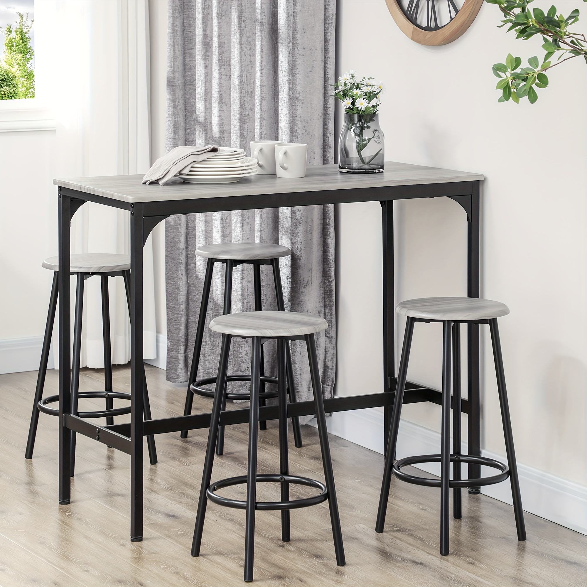 TEMU Ensemble de table de pièces, ensemble de table à manger pour 4 personnes avec tabourets de bar, table de cuisine et chaises pour pub, salle à