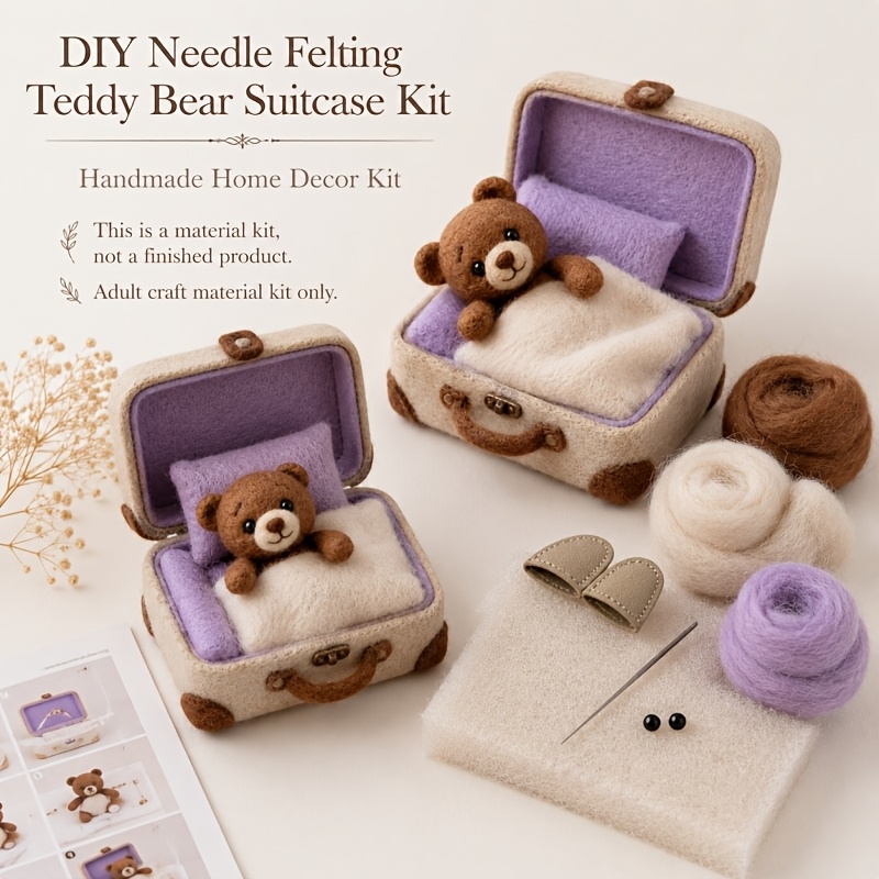 Animal Needle Felting Kit, Beginner Bear Felting Craft with Tutorials