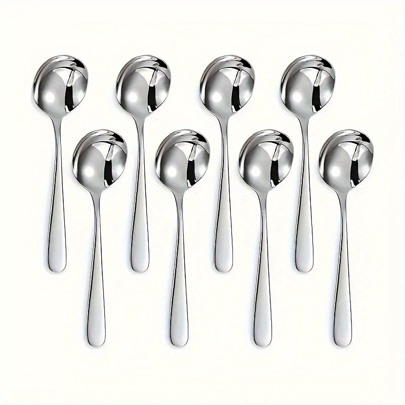 

8-piece Round Stainless Steel Soup Spoons, Comfort Grip, Elegant Dining Flatware, Dishwasher Safe