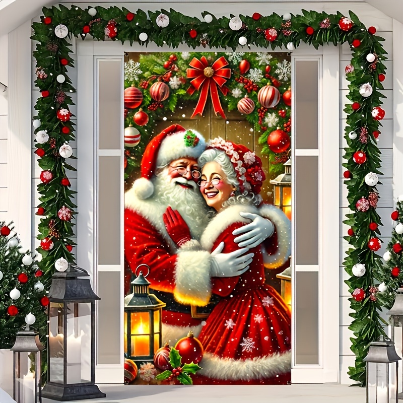 

1pc Santa & Festive Door Curtain - Christmas, Birthday Parties & Holiday Decorations, Polyester, 35.4x70.8 Inches