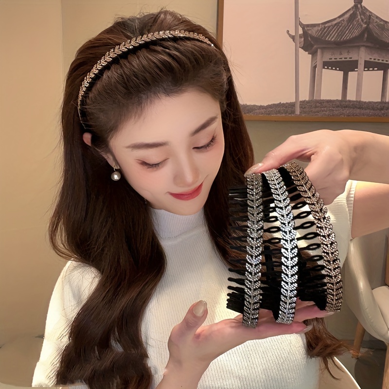 

Elegant Minimalist Rhinestone Headband - Plastic Wheat Spike Design Hairband For Women, Solid Color Dress-up Hair Accessory For Bangs Management And Face Washing - Single Piece
