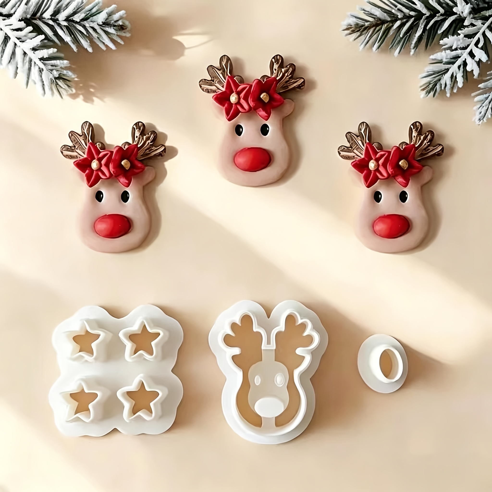 TEMU Set de 3 cortadores de arcilla blanda de renos navideños, moldes de corte de arcilla de estrella, herramientas de joyería de orejas hechas a y