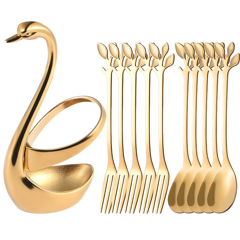 TEMU 11pcs Set Of Elegant Base Cutlery Set With Stainless Shaped Coffee For Fruits, Cakes, And Ice Cream. -duty Base Is Mirror Polished