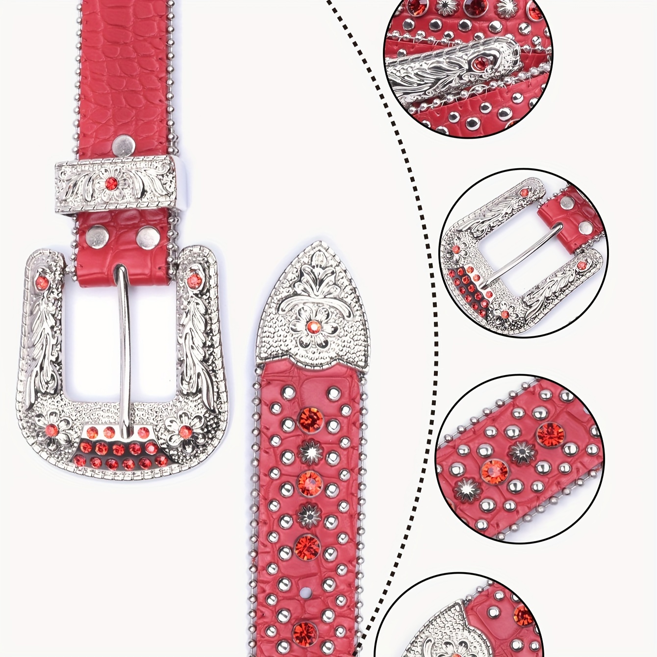 Women\'s Studded Y2k Belts Punk PU Leather Vintage Western Cowgirl Belts Red punk men women belt western studded pu leather - Temu Belgium main image 2