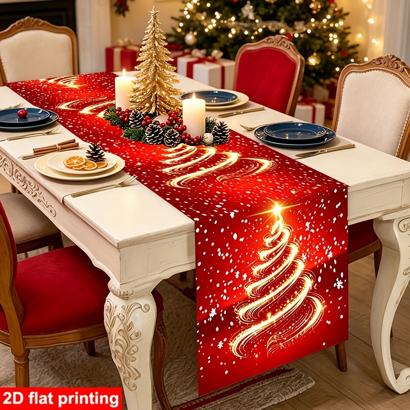 TEMU 1pc Christmas Table Runner, 2d Flat Printing Red Snowflake Winter Long Table Runner Christmas Tree Table Runner, European Style Holiday Table