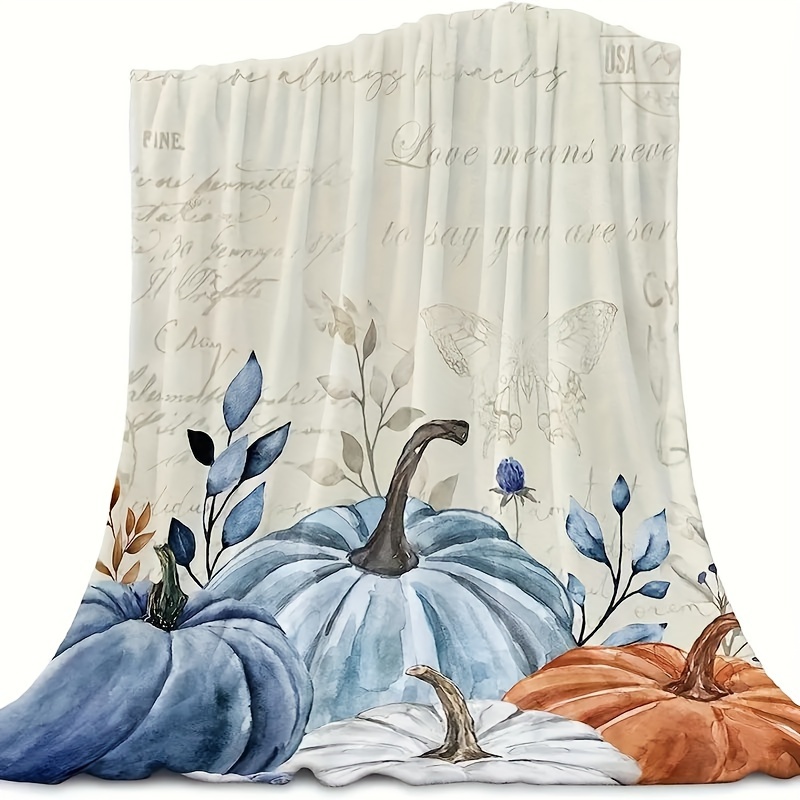 TEMU 1pc Autumn Pumpkin Throw Blanket, Thanksgiving Flannel Blanket, Warm Fleece Blanket, Farmhouse Fall Decor Throw Blanket, Autumn Vintage Blanket