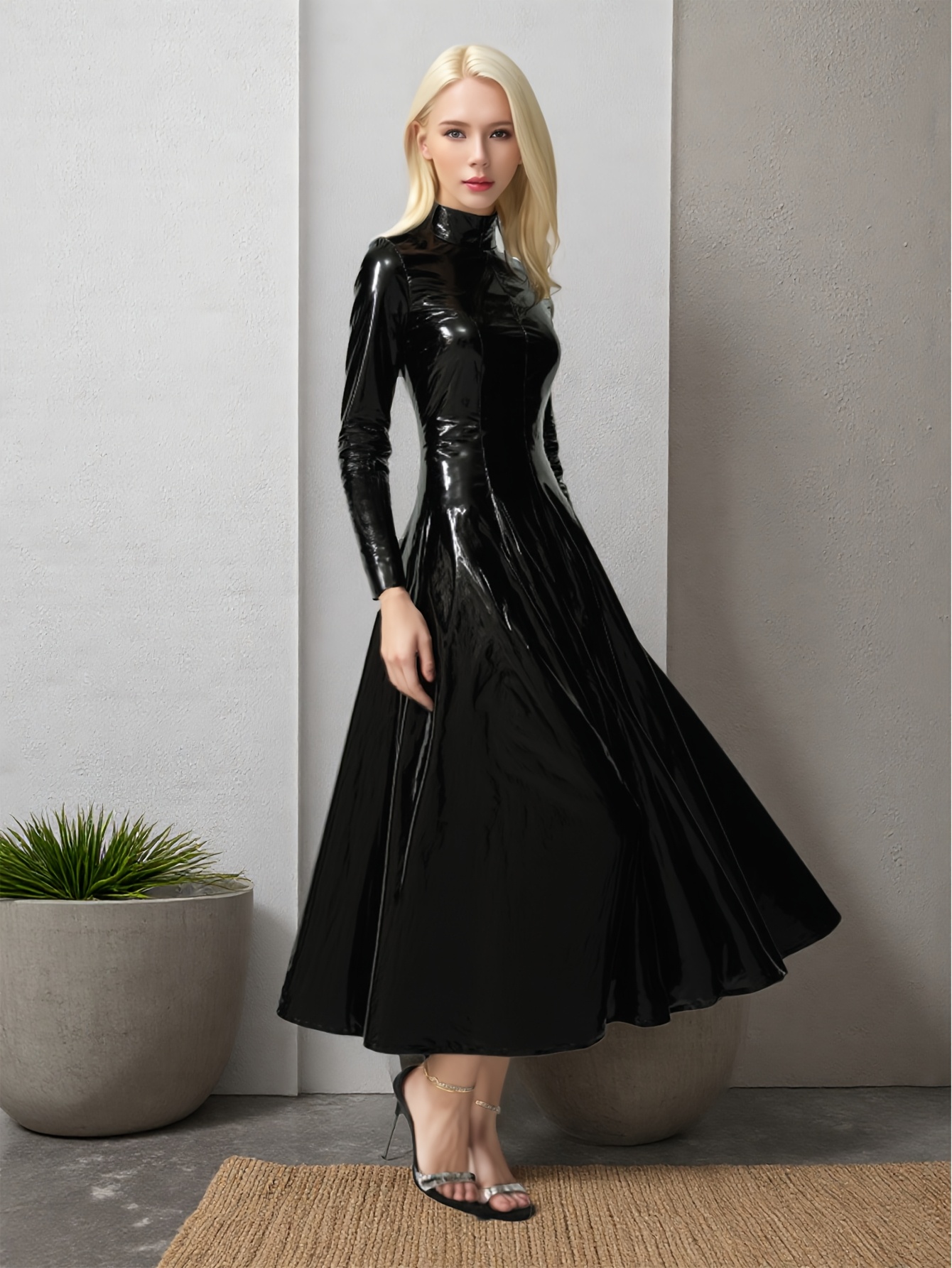 plus size women pendulous dress floor length high neck pvc - Temu Portugal