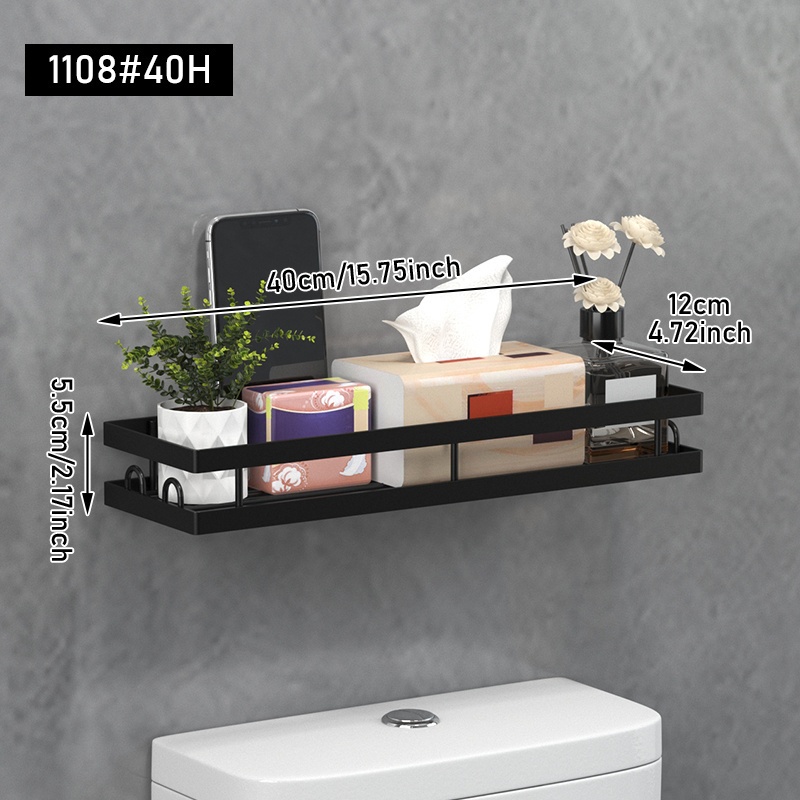 1/2pcs Wall Mounted Bathroom Storage Rack, No Drill Bathroom Shelf, Shower Storage Rack, Suitable For Wall Storage Above Toilets/sinks, Bathroom Decor And Additions, Practical Shelf, Shelves