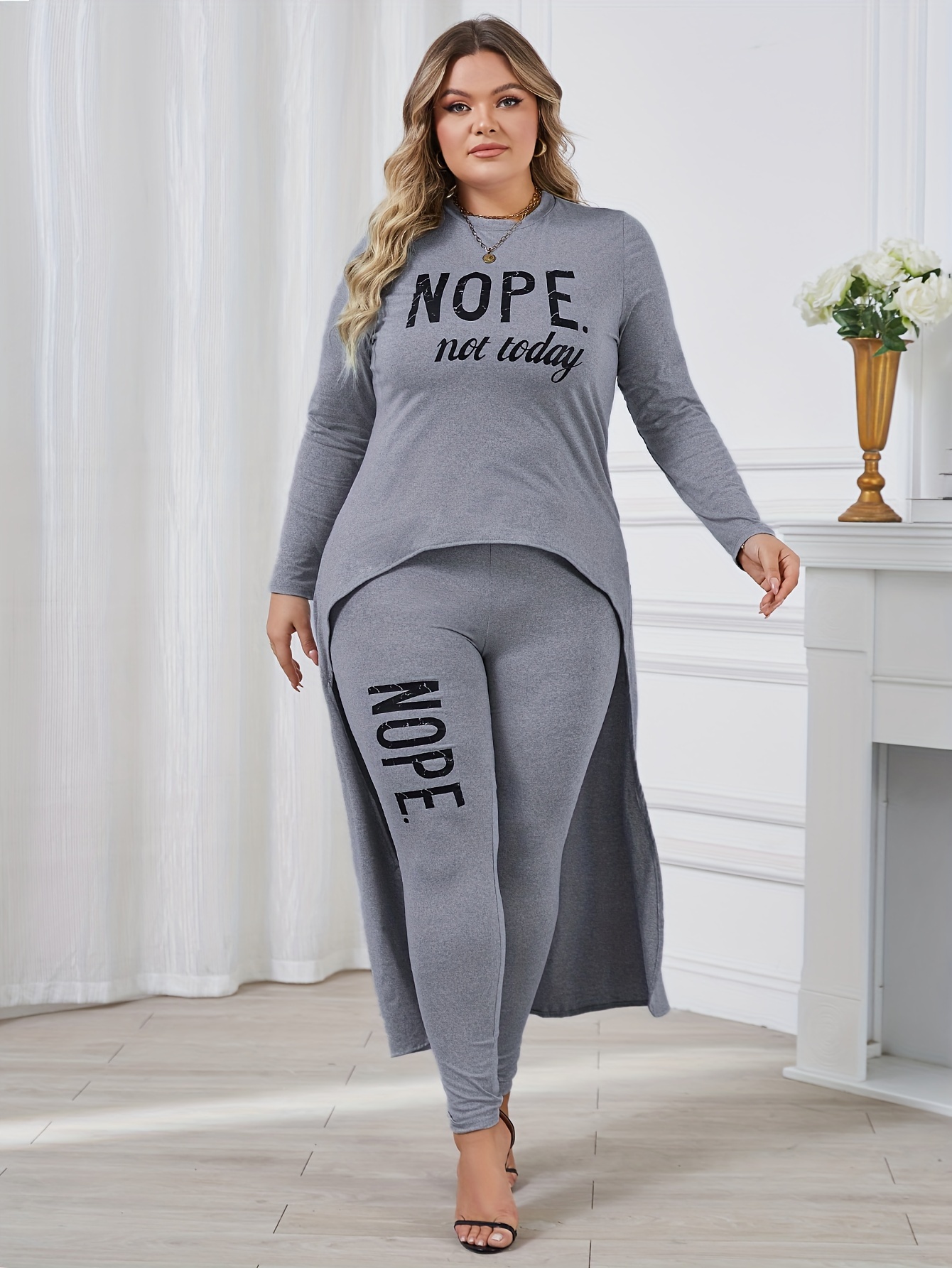 Women's Casual Unbalance Top And Matching Leggings Sets Plus Size Curvy 1X  2X 3X 