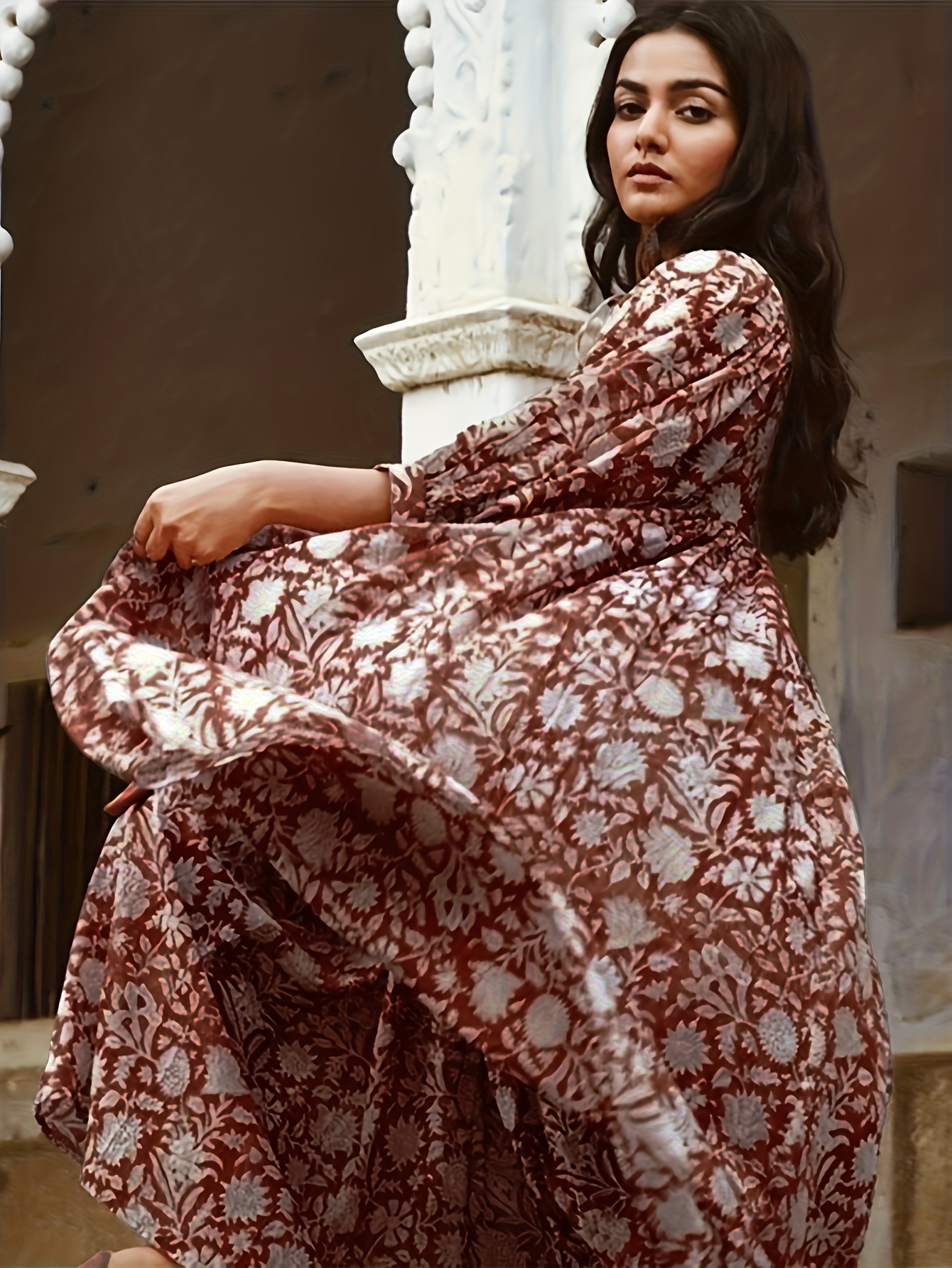 plus size printed dress orange white 0