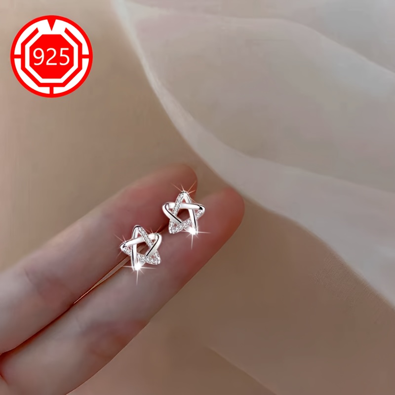 925 Silver Star Stud Earrings Hypoallergenic High-end Women's Earrings