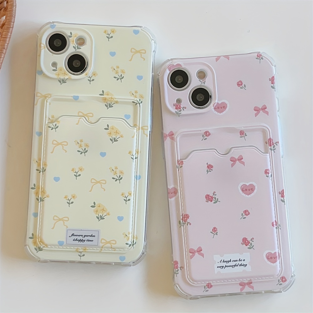 TEMU 2pcs Flower Bow Card-insertable Transparent All-inclusive Anti-fall Mobile Phone Case Suitable For