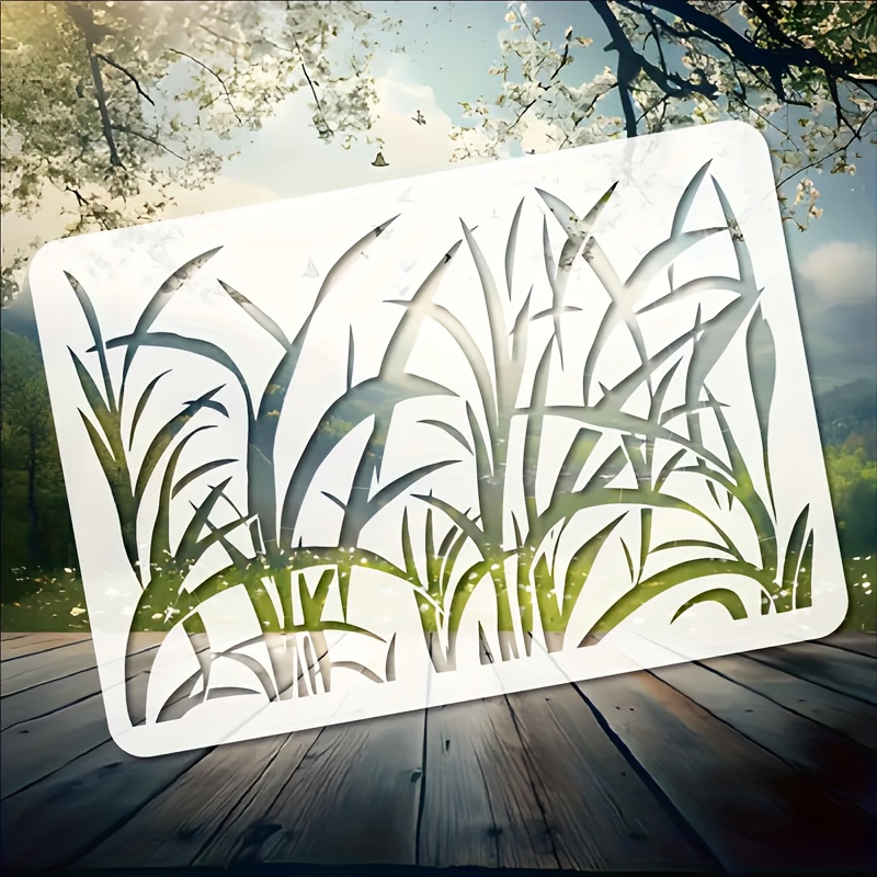E-shop Große abstrakte Skizzen-Schablone – 30,0x21,0cm Malvorlage mit grünem Rasenmuster, wiederverwendbar für Leinwand, Stoff, Wände, Möbel,
