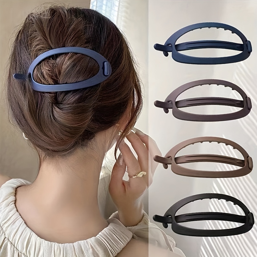 

4pcs Elegant Vintage Oval Hair Clips For Women, Pvc Matte Solid Color, Hairpin Set For Hairstyling, Suitable For 14+