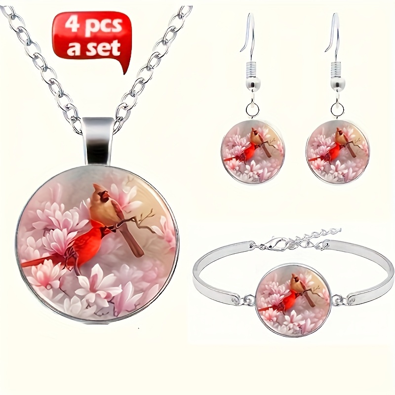 

4pcs Jewelry Set, Pendant Necklace, , And Bracelet For Women, Alloy, &