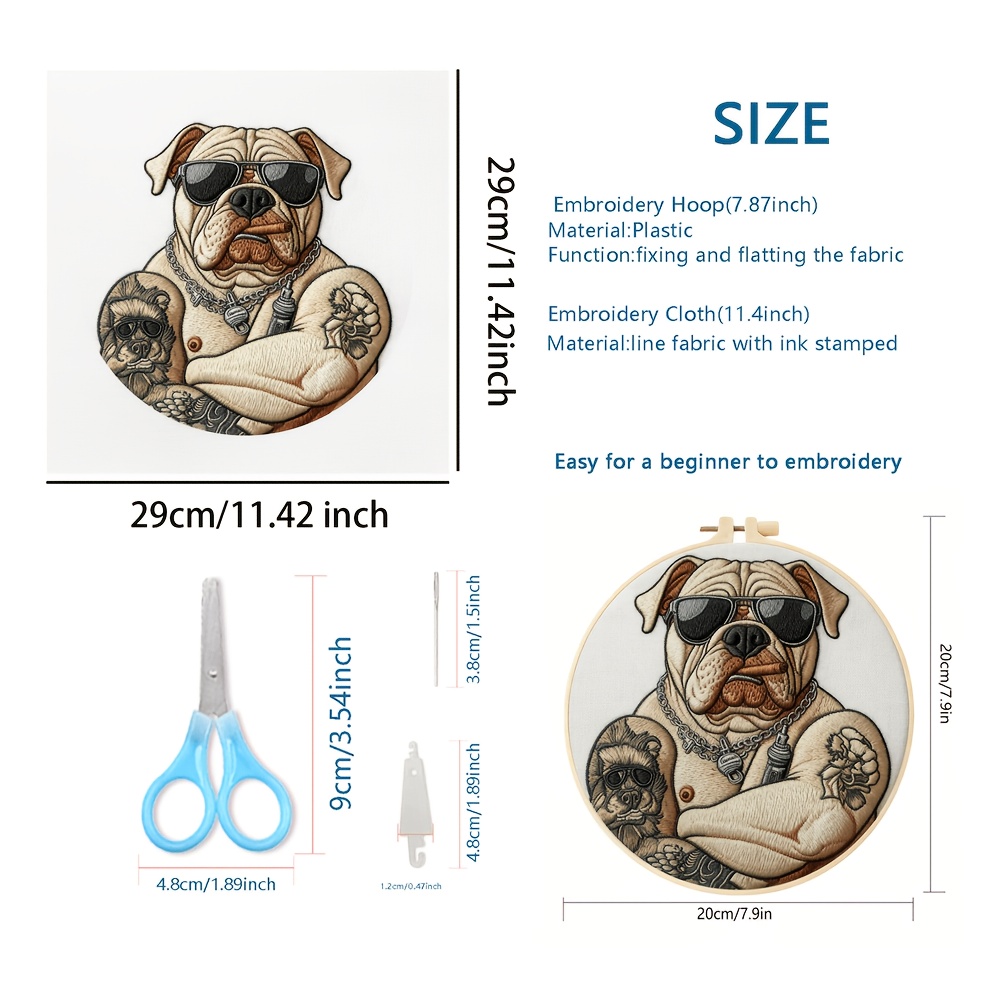 Complete DIY Bulldog Tattoo Embroidery Kit for Beginners