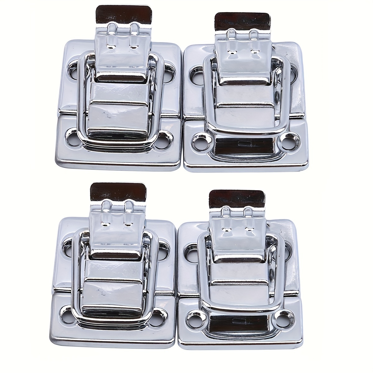 Image of 4pcs Set Of Stainless Steel Chrome-plated Flip Locks - Secure Latches For Chests, Suitcases, And Cabinets, Bag Additions