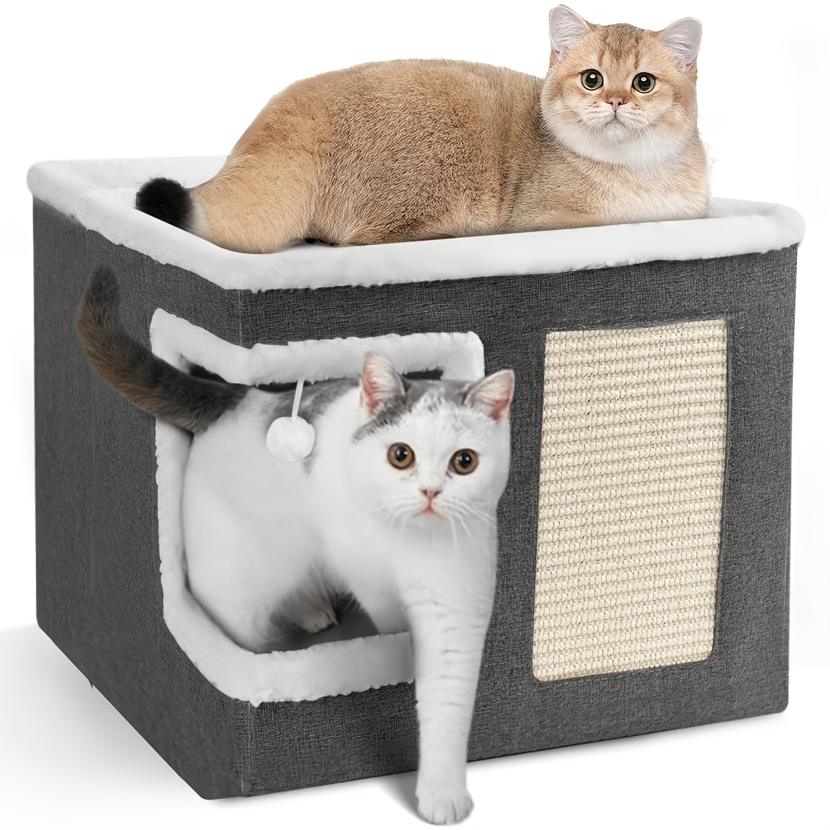 TEMU Cuccia per con a 2 livelli, tunnel giocattolo, pieghevole, tiragraffi e palla sospesa in peluche - Struttura resistente in nylon, tela morbida,