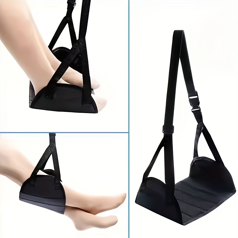 black portable airplane footrest cushion extended adjustable straps   hammock style leg support suitable for airplanes offices cars and ors