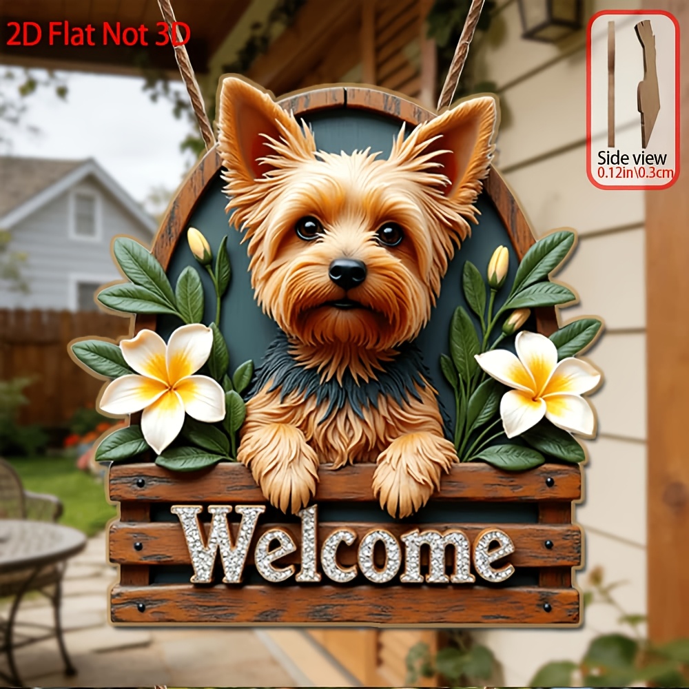 TEMU 2d Flat, 1pc Wooden Hanging Decorative Door Ornament Welcome Door Sign, Featuring Yorkshire Terrier Pattern, Suitable For Farmhouse Outdoor Wall