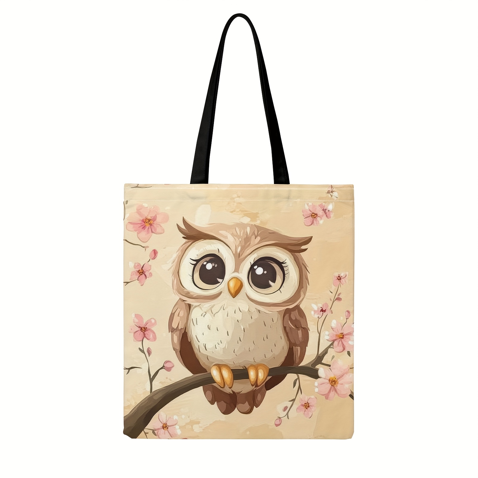 TEMU A Cute Owl-patterned Tote Bag With Fixed Shoulder Straps, A Stylish Handbag Featuring A Non-locking Design, Suitable For Daily Shopping And . It