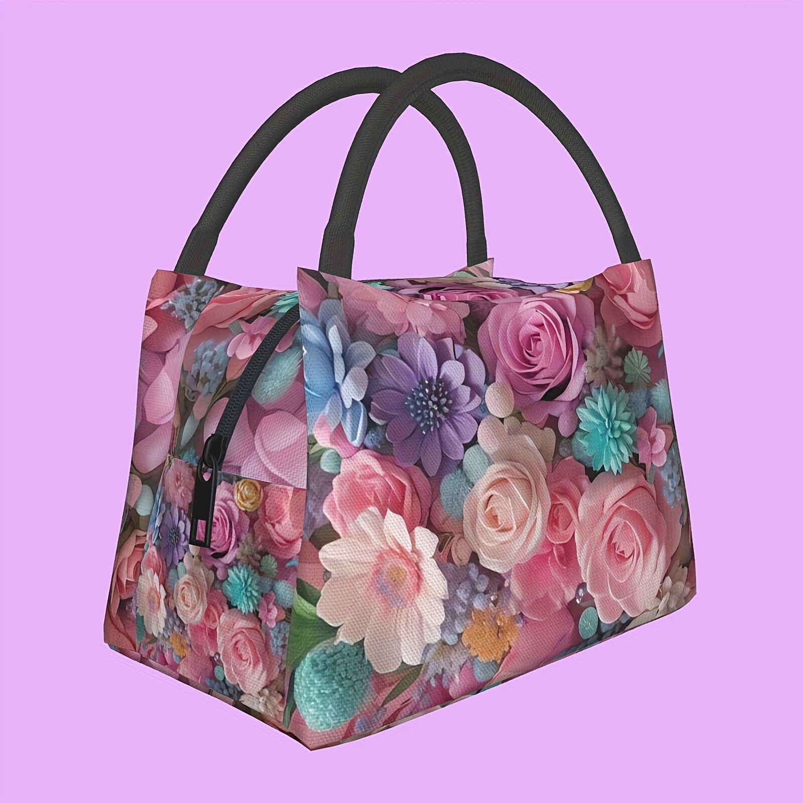 

1pc Flower Pattern Portable Insulated Lunch Bag, Reusable Leakproof Insulated Cooler Bag, For Work Picnic Beach Camping