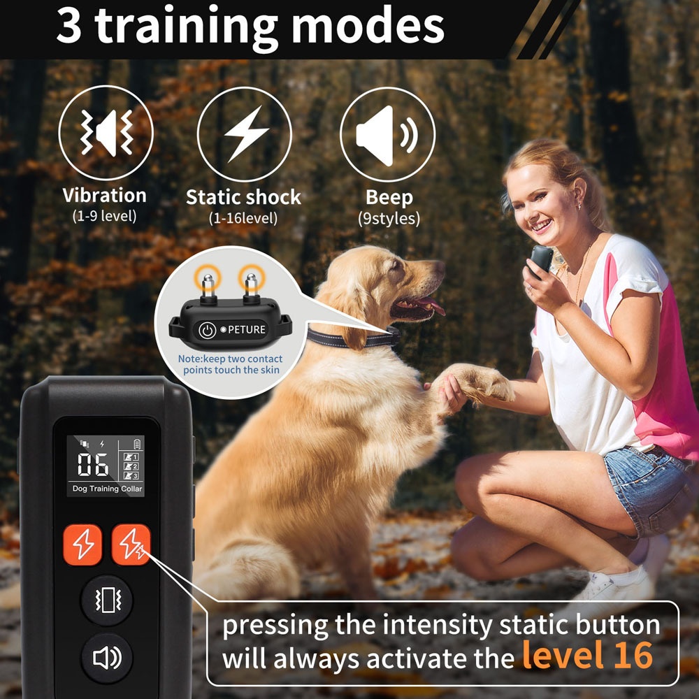 1005.84meter Range Dog Training Collar with Remote - 3   ( , Shock, Vibration) Rechargeable, IPX7, USB Charging, Adjustable Strap for 6.8-54.43KG Dogs, Durable Nylon Material, Black, Dog Training Collar,  , Electric Collar For Dog, Electric Shock, Shock Collar For Puppy, Shock Collar For Dog, Dog Shock Collar,   For Dog, Dog Collar, Dog Training Equipment, Anti Barking Dog Collar, Dog Accessory