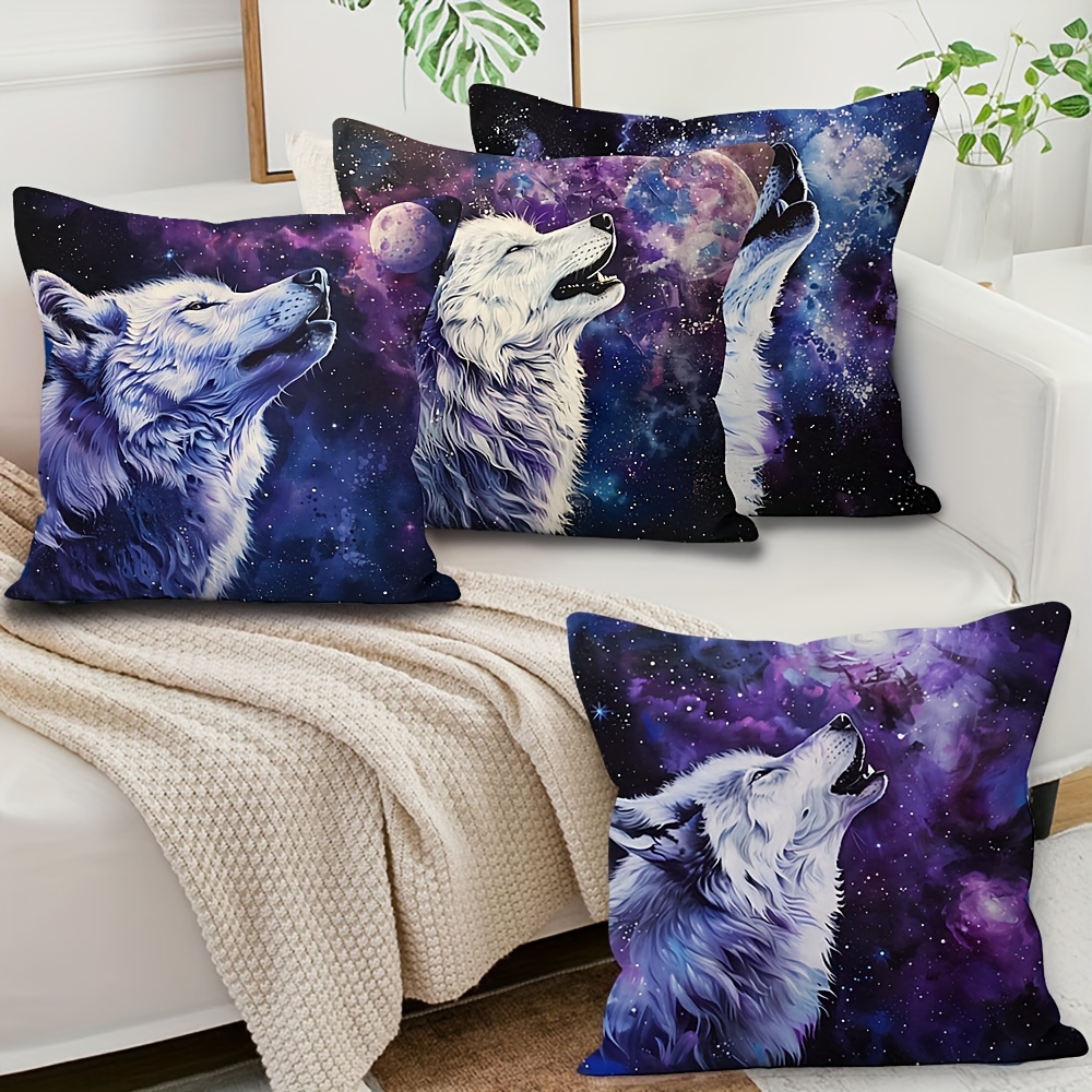 

Vintage-style Wolf Print Throw Pillow Covers Set Of 4, Hand Washable Soft Polyester Cushion Cases With Zipper - Decorative Pillowcases For Sofa, Bed, Car, And Living Spaces (18x18 Inches, Covers Only)