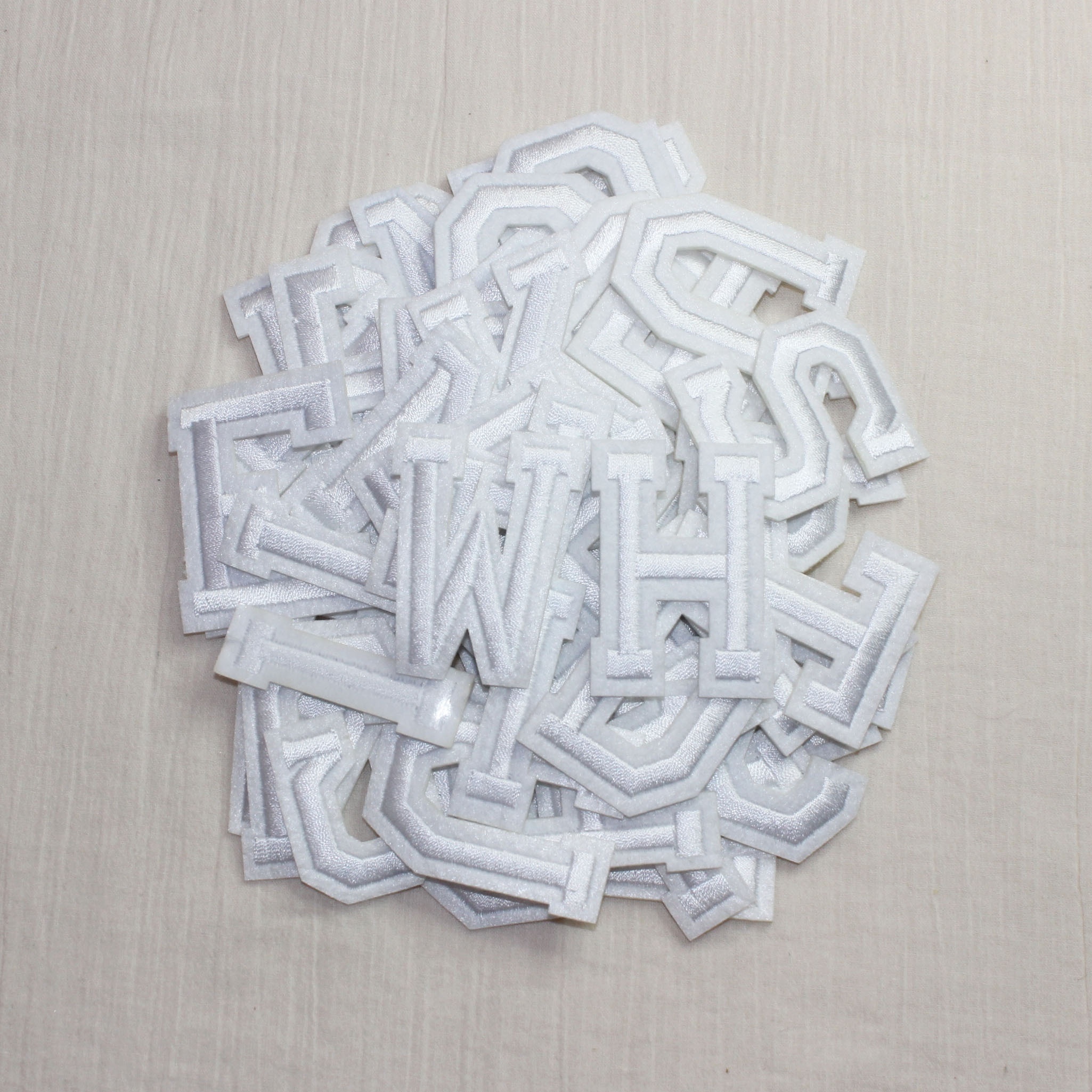 

52pcs Set Of White Letter Embroidery Hot Melt Glue Patches, Diy Decorative Fabric Stickers For Clothes, Shoes, Hats, Bags And Socks