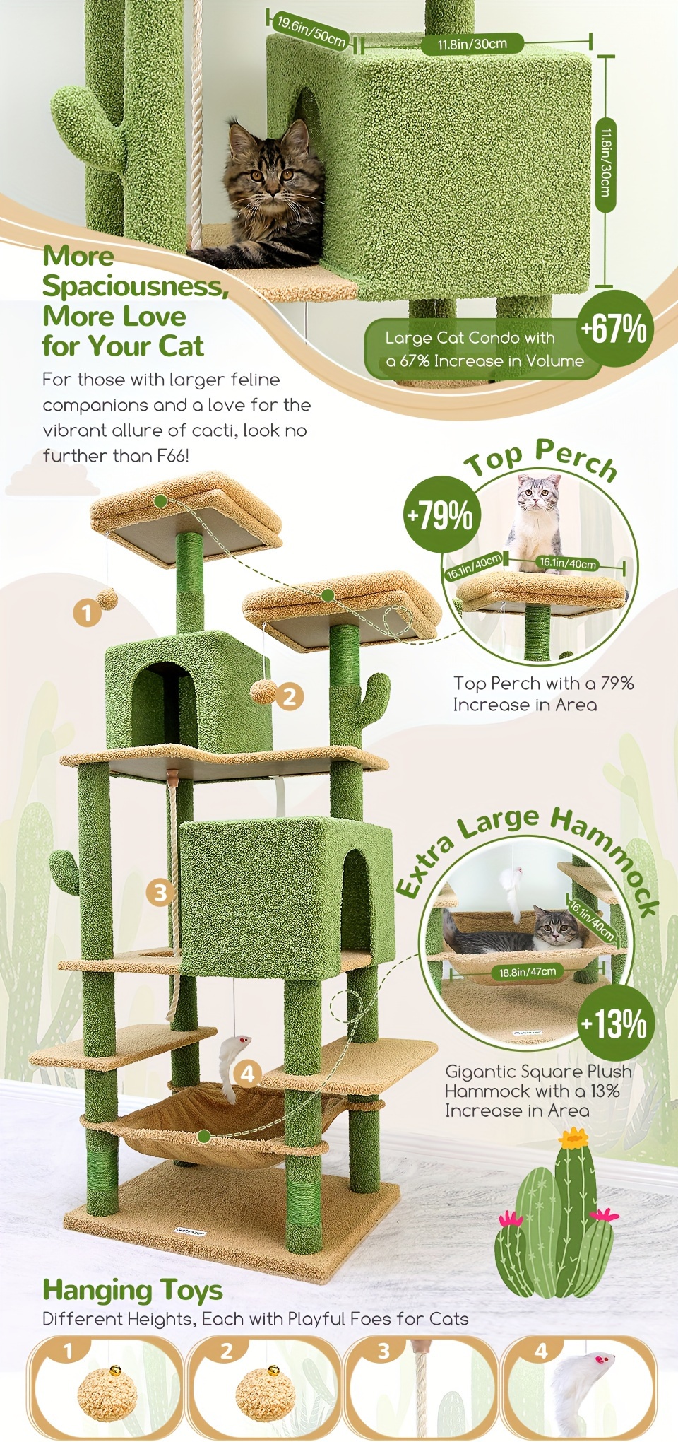 f66 cactus cat tree tall cat tower large cats multi level - Temu