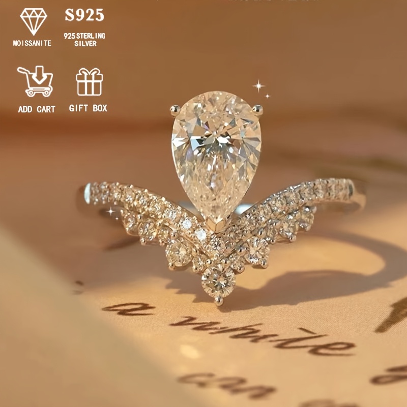 2ct Pear Moissanite Engagement Ring Hypoallergenic 925 Silver