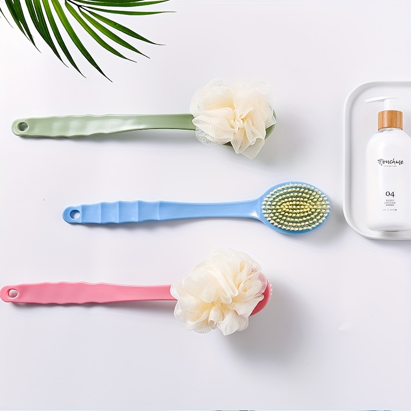1pc pink dual ended 2 in 1 scrubber body massager soft bristle exfoliating bath brush with ergonomic long handle for back bath shower portable bath body care tool no battery needed dualuse design Product details 0
