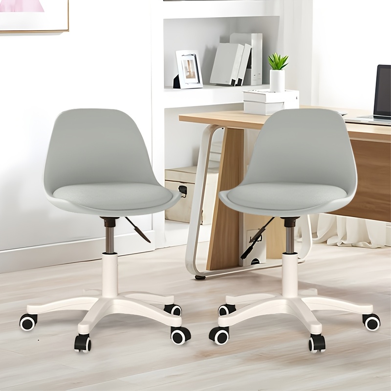 Small And Cute Office Chair, Easy To Move, Compact, No Armrests, Plastic Adjustable Office Chair With Padded Seat, To Assemble
