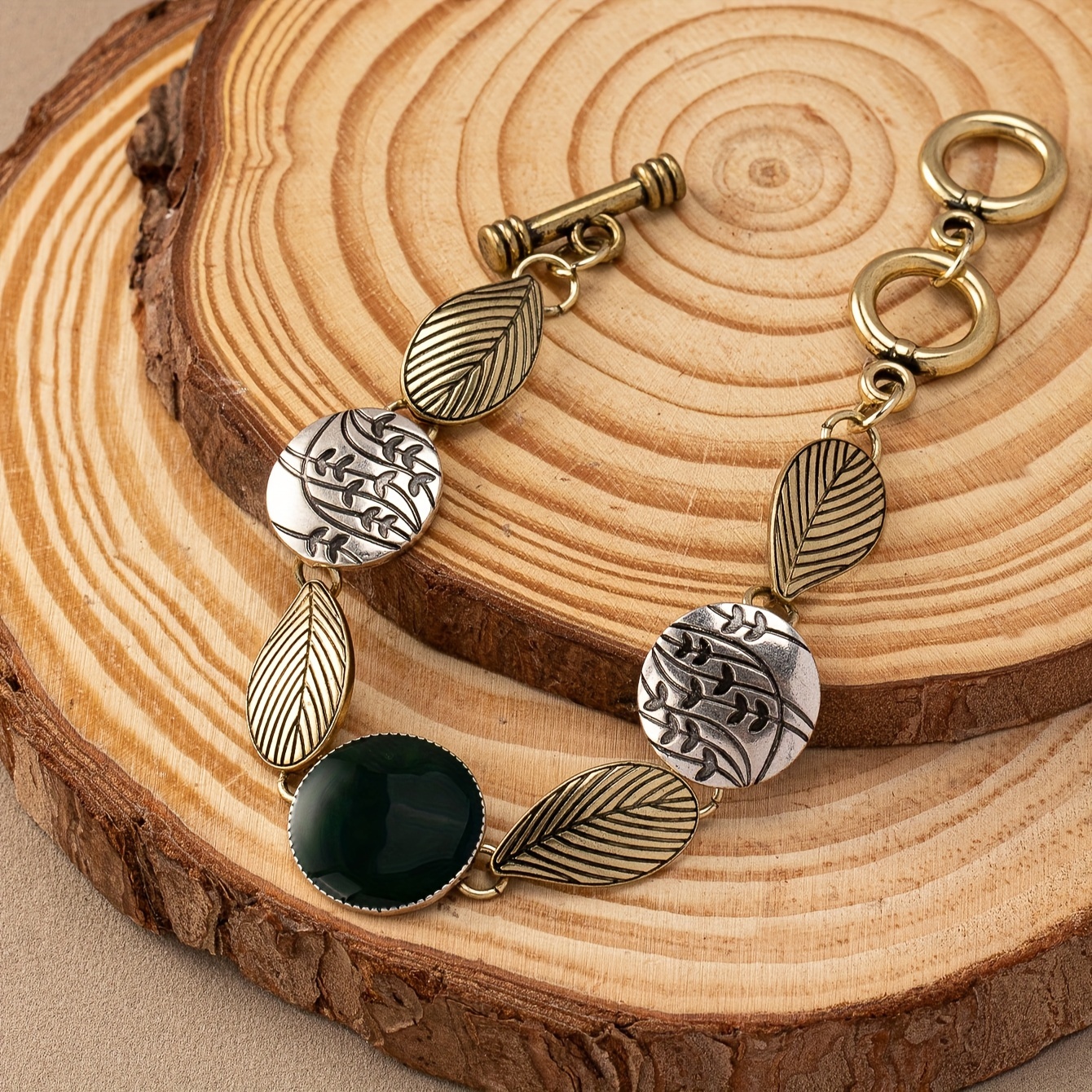 Boho Vintage Leaf Bracelet Metallic Willow Pattern Alloy Versatile