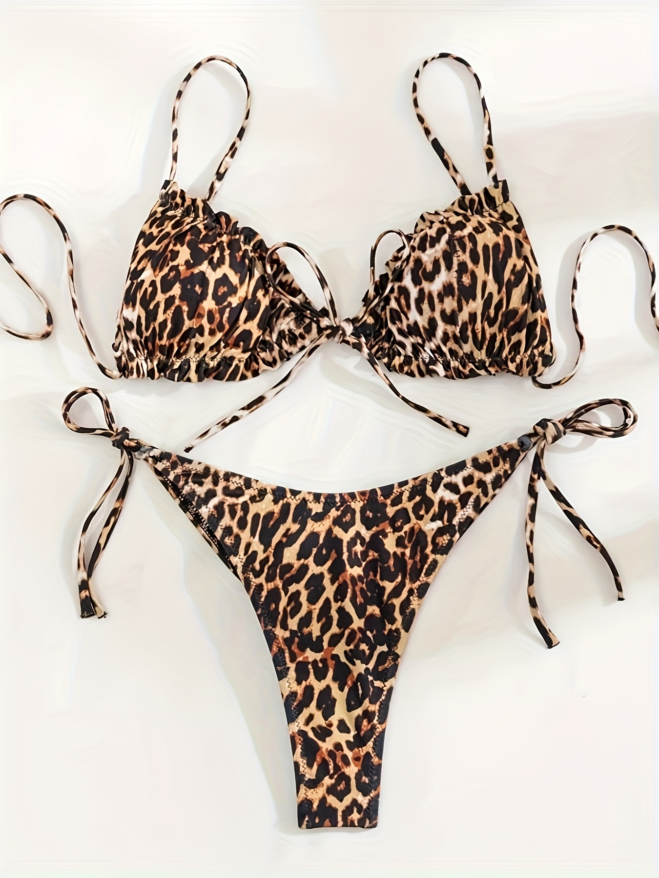 2025 New Two-Piece Bikini with Leopard Print and Ruffled Hem, Sexy Tummy Cover-Up Swimsuit