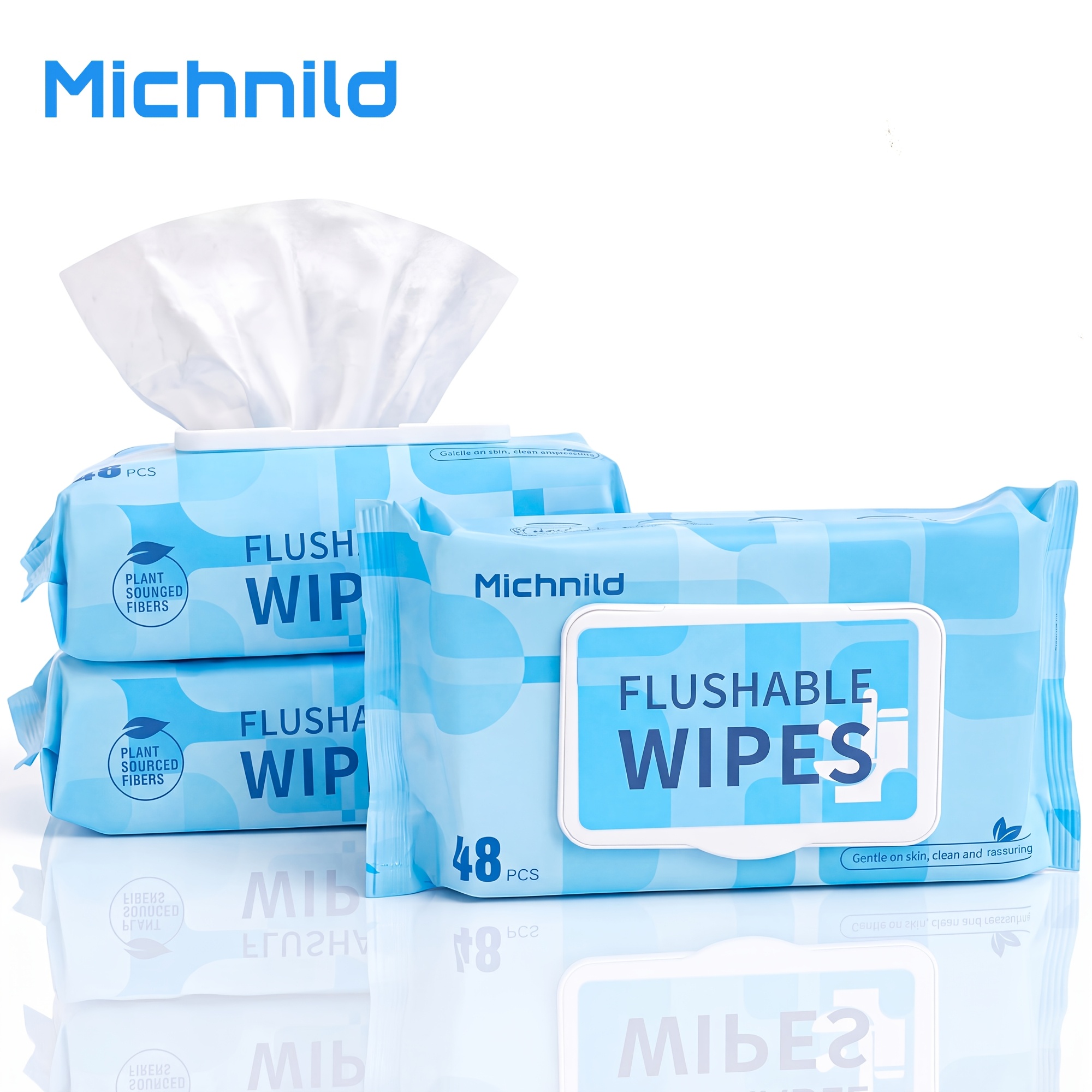 TEMU Flushable Wipes, 48 Per Pack, Skin Cleansing Wet Tissue, Lid Disposable Toilet Wipes For Household Bathroom Daily Use, In 3/6/9 Packs