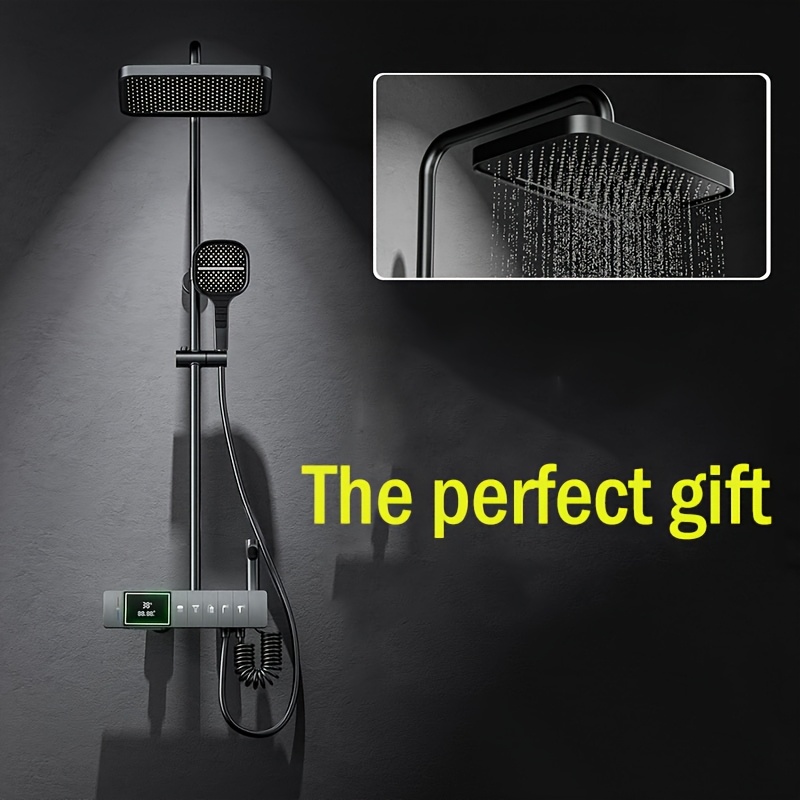 E-shop 1 Set Luxus LED Duschset mit Klaviertasten-Wandhaltesystem, 11,81 Zoll Regenduschkopf und Handbrause, Digitalanzeige, Aluminiumkonstruktion, für