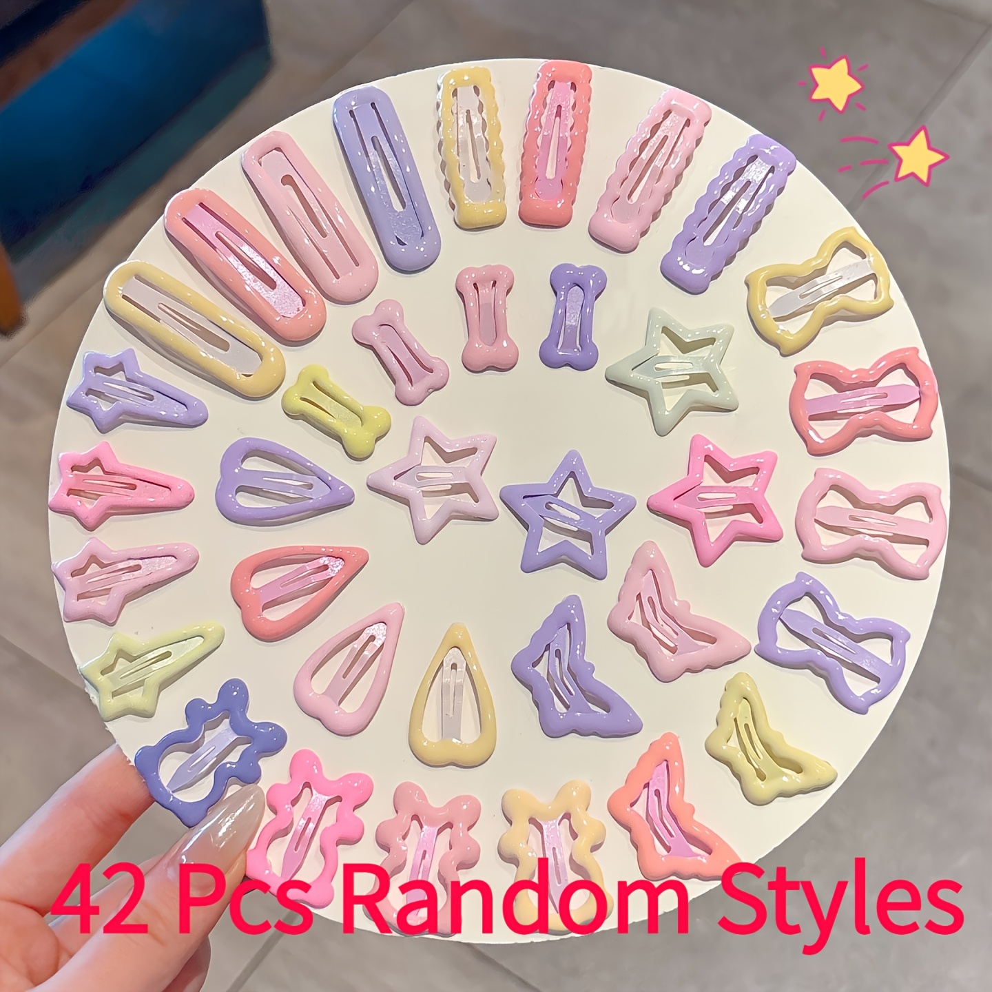 TEMU Lot de 42 pinces à cheveux à paillettes de styles aléatoires et de couleurs mélangées, barrettes à pression rapide assorties avec nœud, , cœur,
