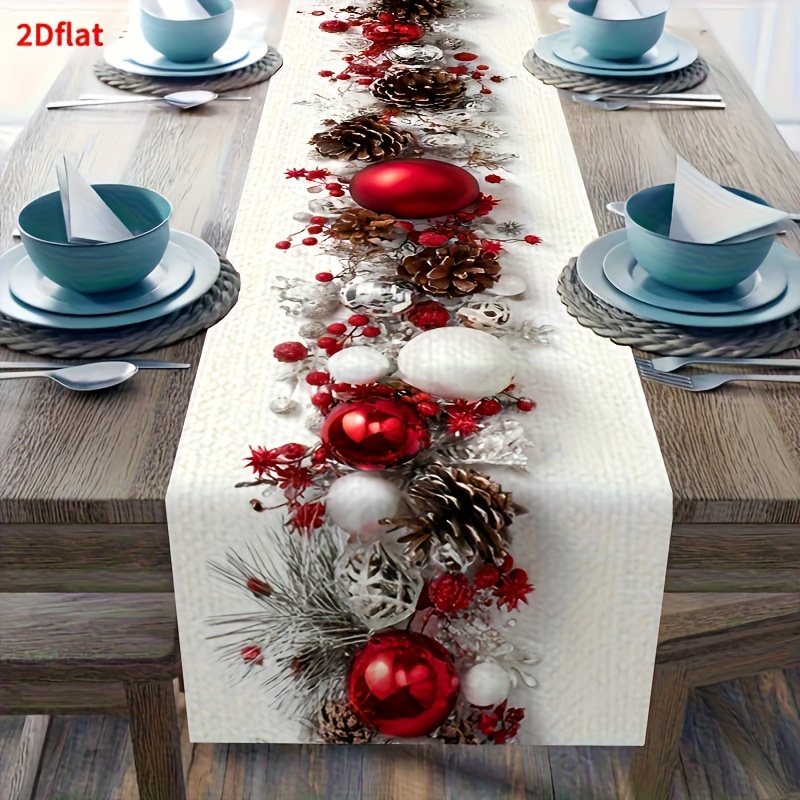 Image of 1pc Elegant Christmas Table Runner Suitable For Holiday Dining Decor - Festive Table Cover /length Options, Fits Tables For Home & Restaurant Christmas Settings (decorative Table Skirt Scarf)