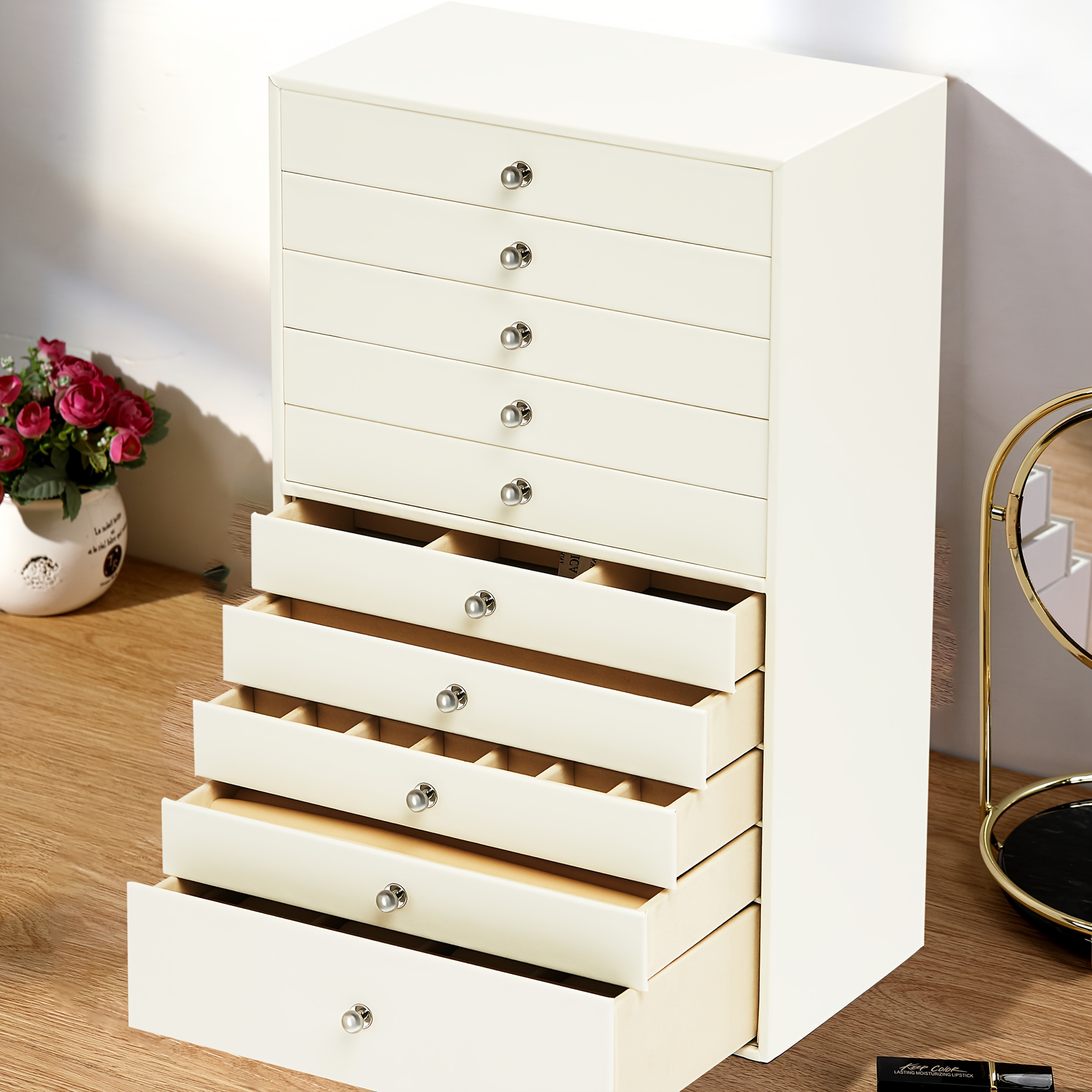 1pc large capacity ten layer velvet jewelry storage cabinet with 10 drawers stylish rectangle design tabletop mounting multipurpose contemporary   gift for mothers day valentines day birthday christmas gift jewelry boxes Product details 0