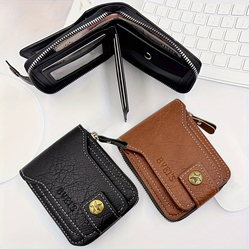 

1pc Men's Wallet, Short Horizontal 3 Layer Zipper Bag, Fashionable Large Capacity Multi Card Slots Wallet, Suitable For Daily And Travel Wallet