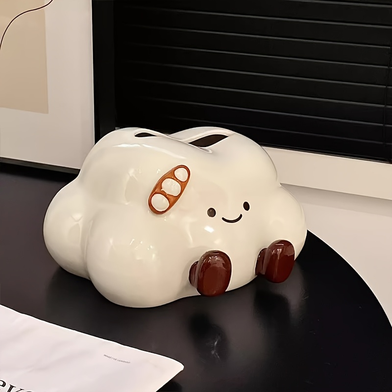 1pc cute cartoon cloud ceramic tissue box cream style   desktop tissue box light luxury high end tissue storage suitable for home decoration living room bedroom tissue storage desktop ornament bathroom tissue box gift Product details 3