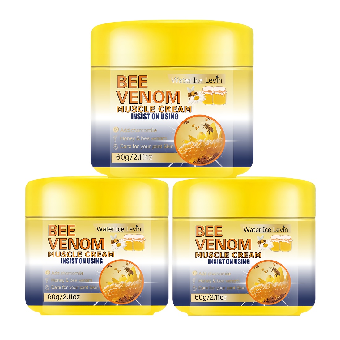Image of 3 Bottles Bee Venom Cream, Bee Venom Advanced Joint Skin Massage Cream - Moisturizer With Honey, Turmeric, Aloe Vera And Vitamin C, For Back, Neck, Hands, Knee
