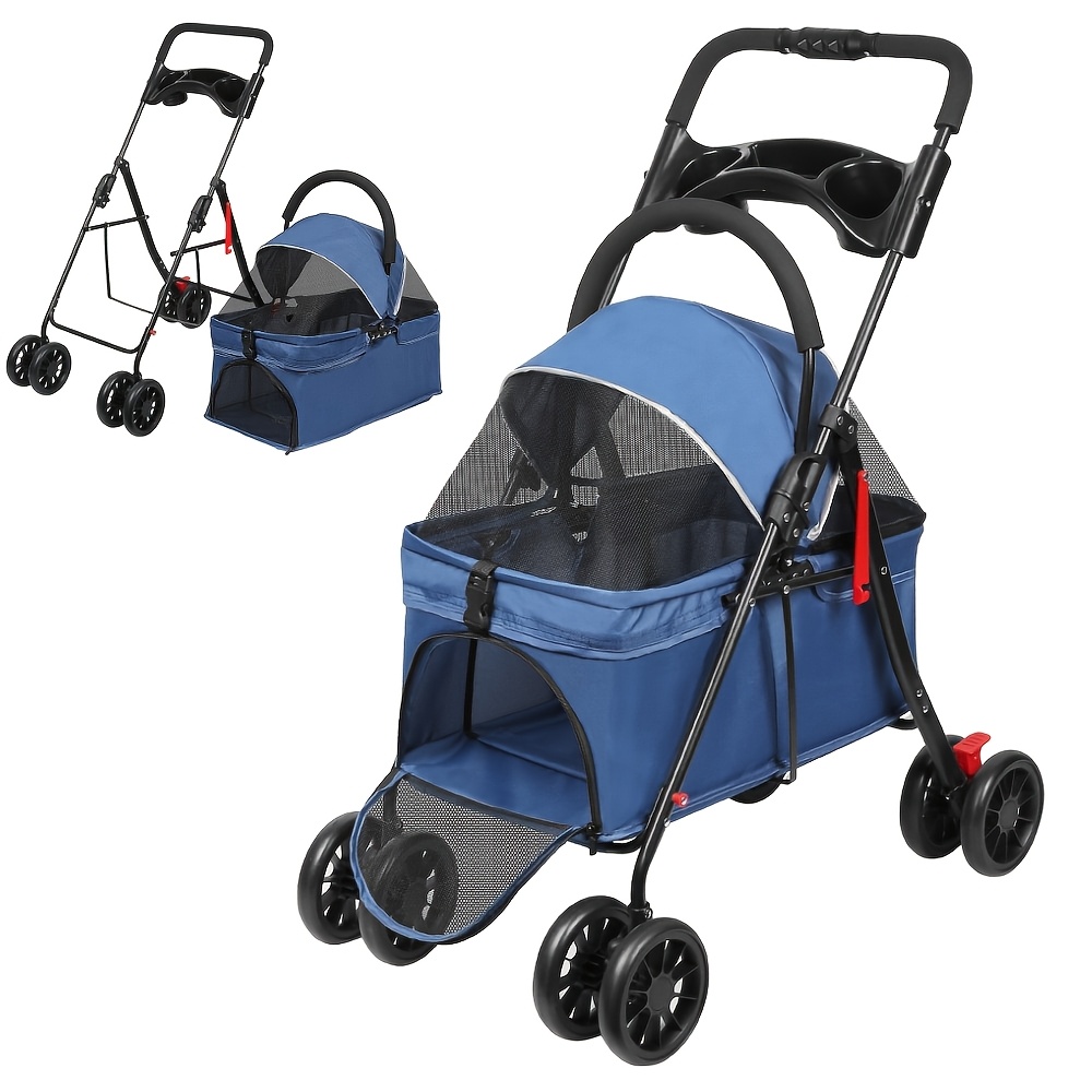 2-in-1 Pet Stroller/cat Carrier, Suitable For Cats And Dogs, 49 X 97cm, Pet Trolley With Wheels, Free Standing Foldable Pet Stroller, Pet Trolley With Cup Holder, For , Traveling, Walking