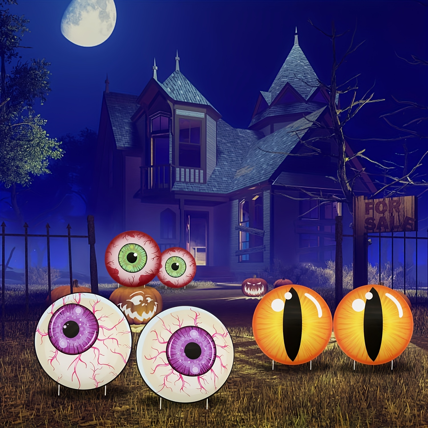 2d Flat, 2d Flat Eyeball Decoration - Retro Hanging/freestanding Outdoor/ Eye With & Pupil, Durable Plastic Spooky For Halloween, Haunted House, Garden & Lawn - Suitable For Courtyard Display, 2d Flat
