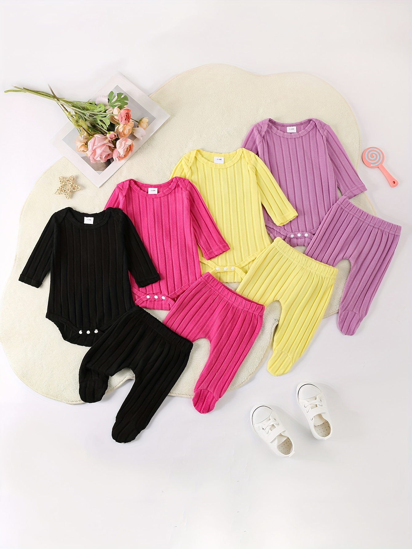 Newborn Long-Sleeved Romper with Footed Pants Four-Piece Set