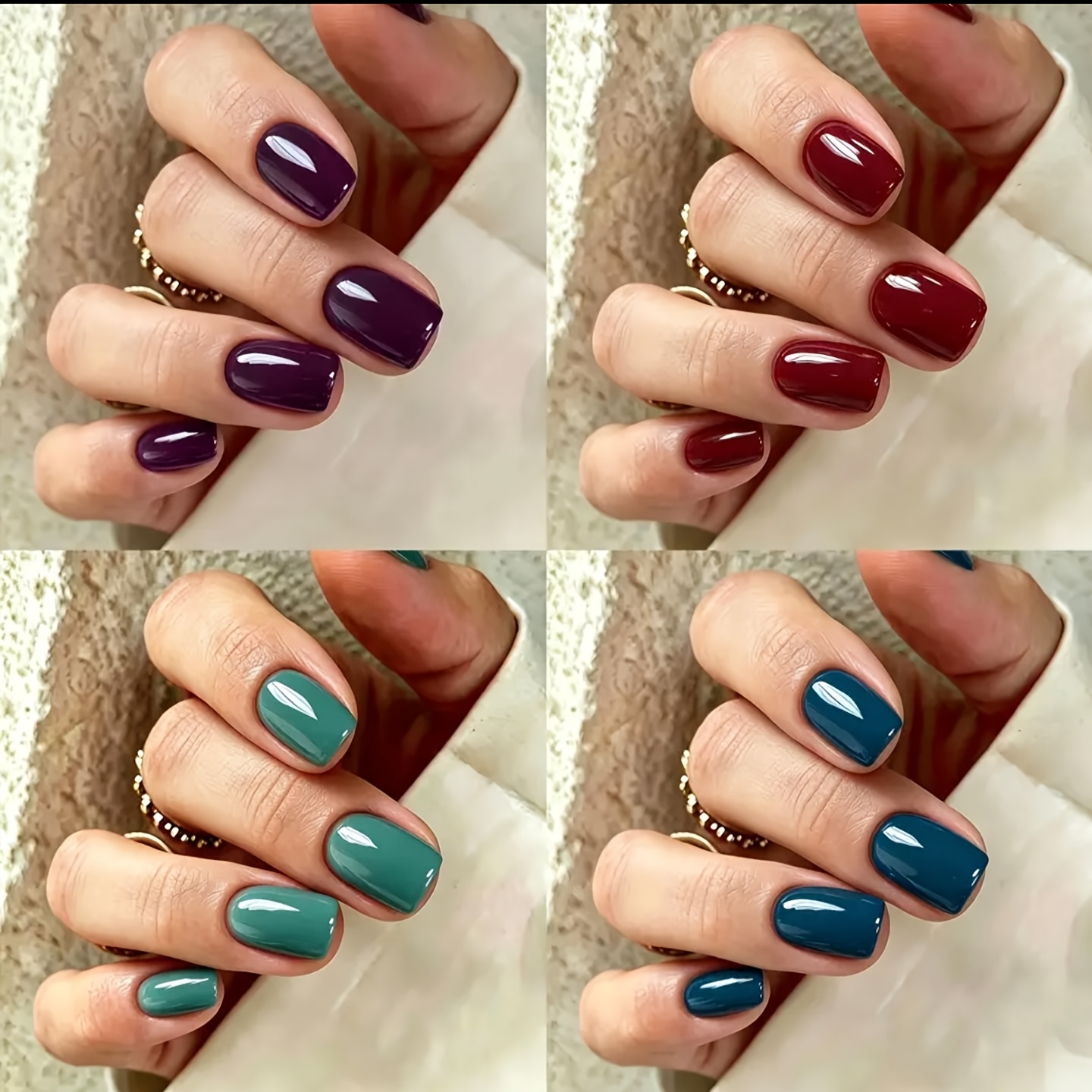 TEMU 1 Set de 98 pièces (96 pièces de boutons d'ongles carrés courts et brillants de couleur unie et 2 kits d'outils), 4 couleurs Violette raisin