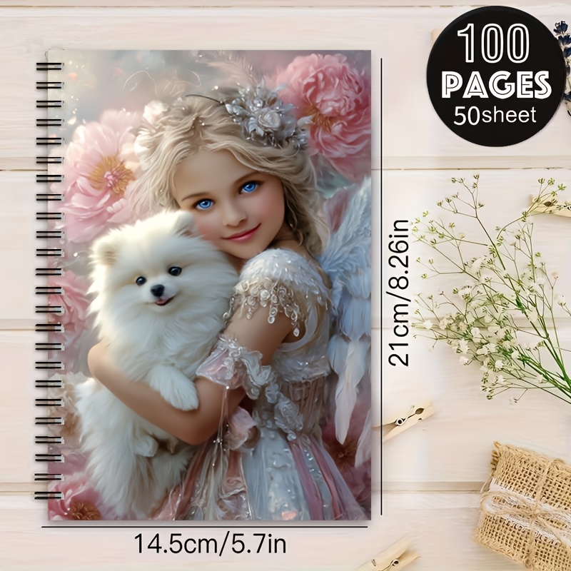 TEMU 1pc And Pomeranian 2d Flat Spiral Bound Notebook, X /5.7 X 8.26 Inch Lined Journal With 100 Pages, Daily Planning, Creative Writing, Birthday