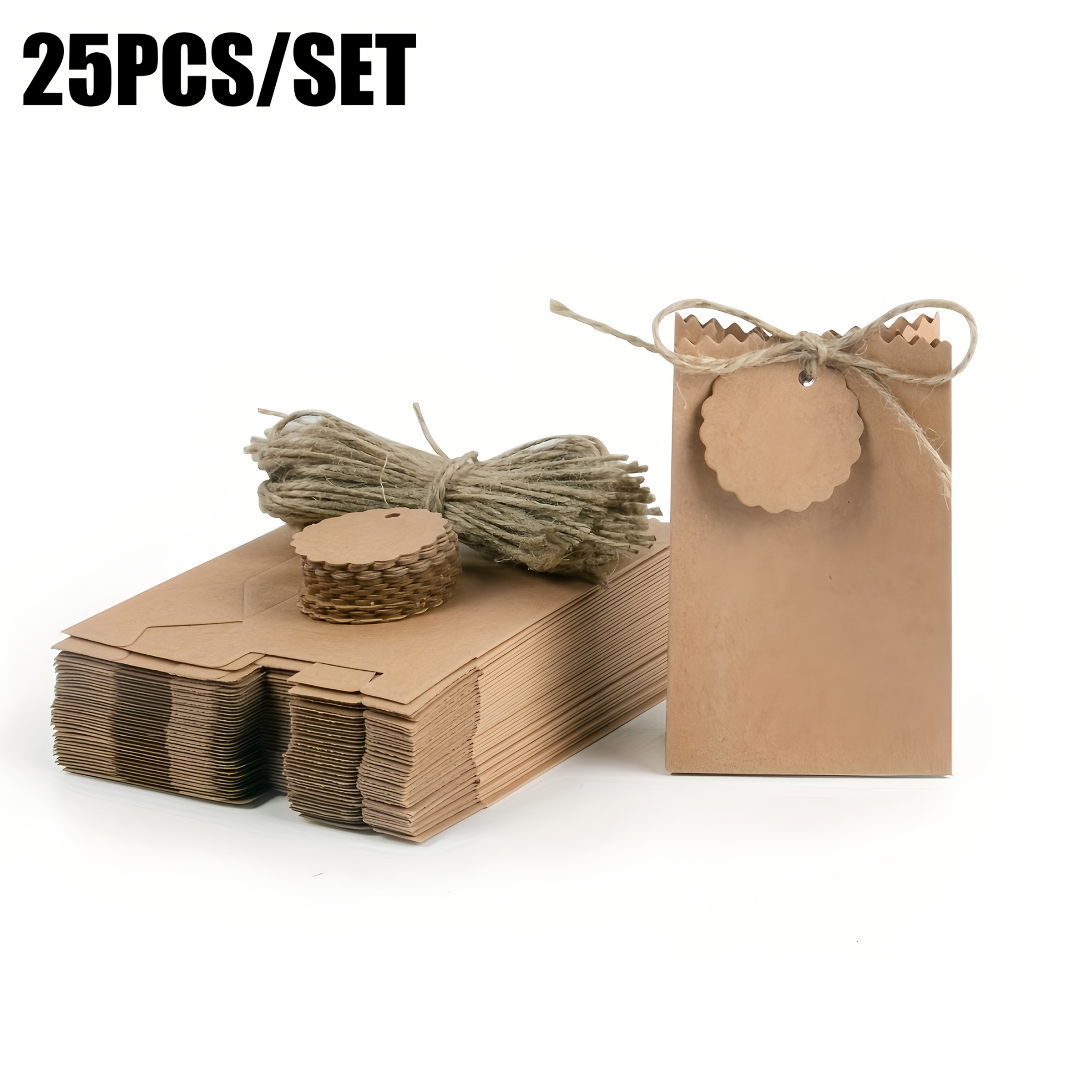 TEMU 10/25pcs Retro Paper Gift Boxes White & Brown Packaging Bags Diy With 10/25pcs Strings And Tags, Gift Supplies For Birthday, Wedding And Party